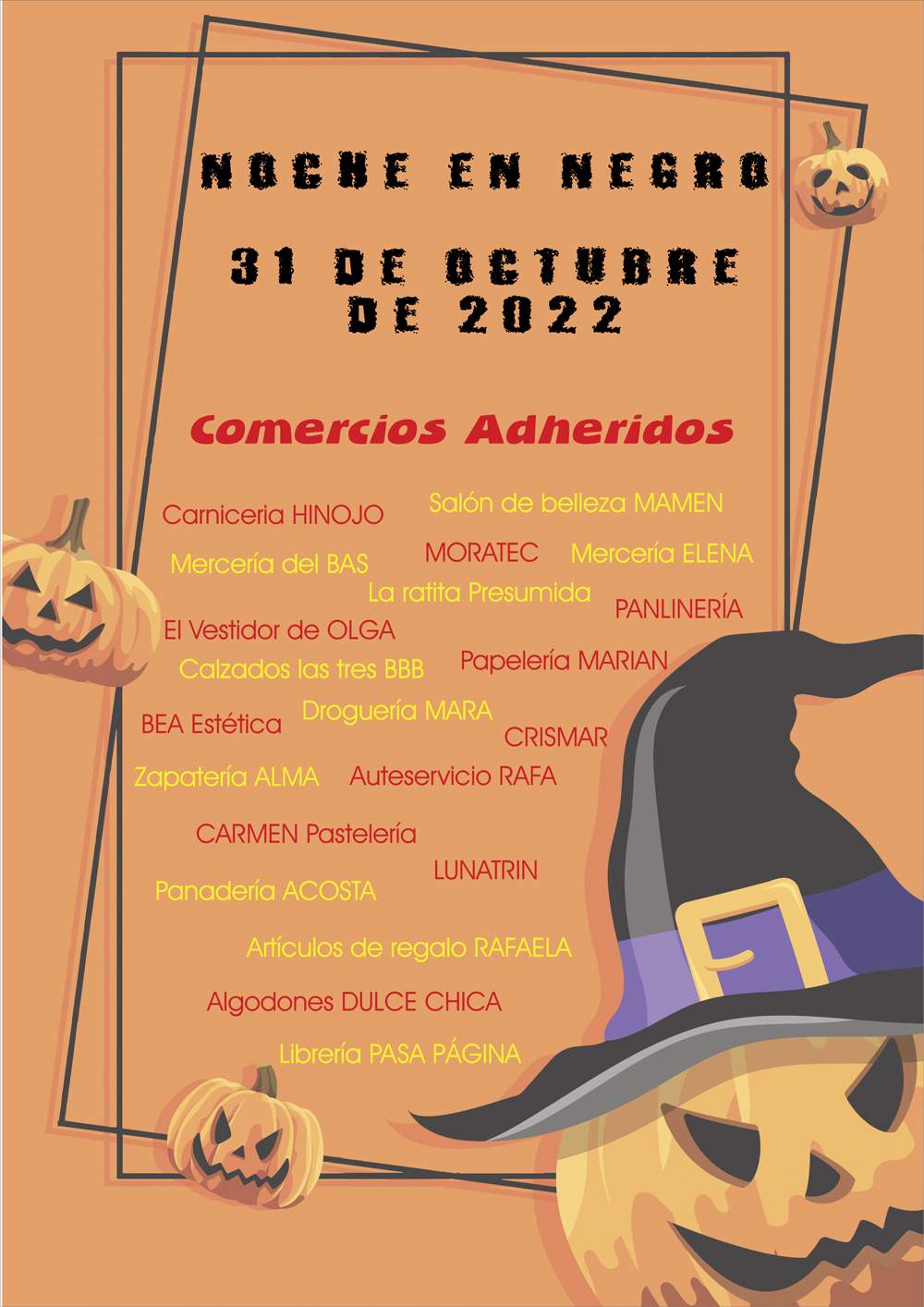 Cartel del Concurso de Escaparates e Interiores con fotos de escaparates decorados para Halloween al fondo. Y Premios a entregar.