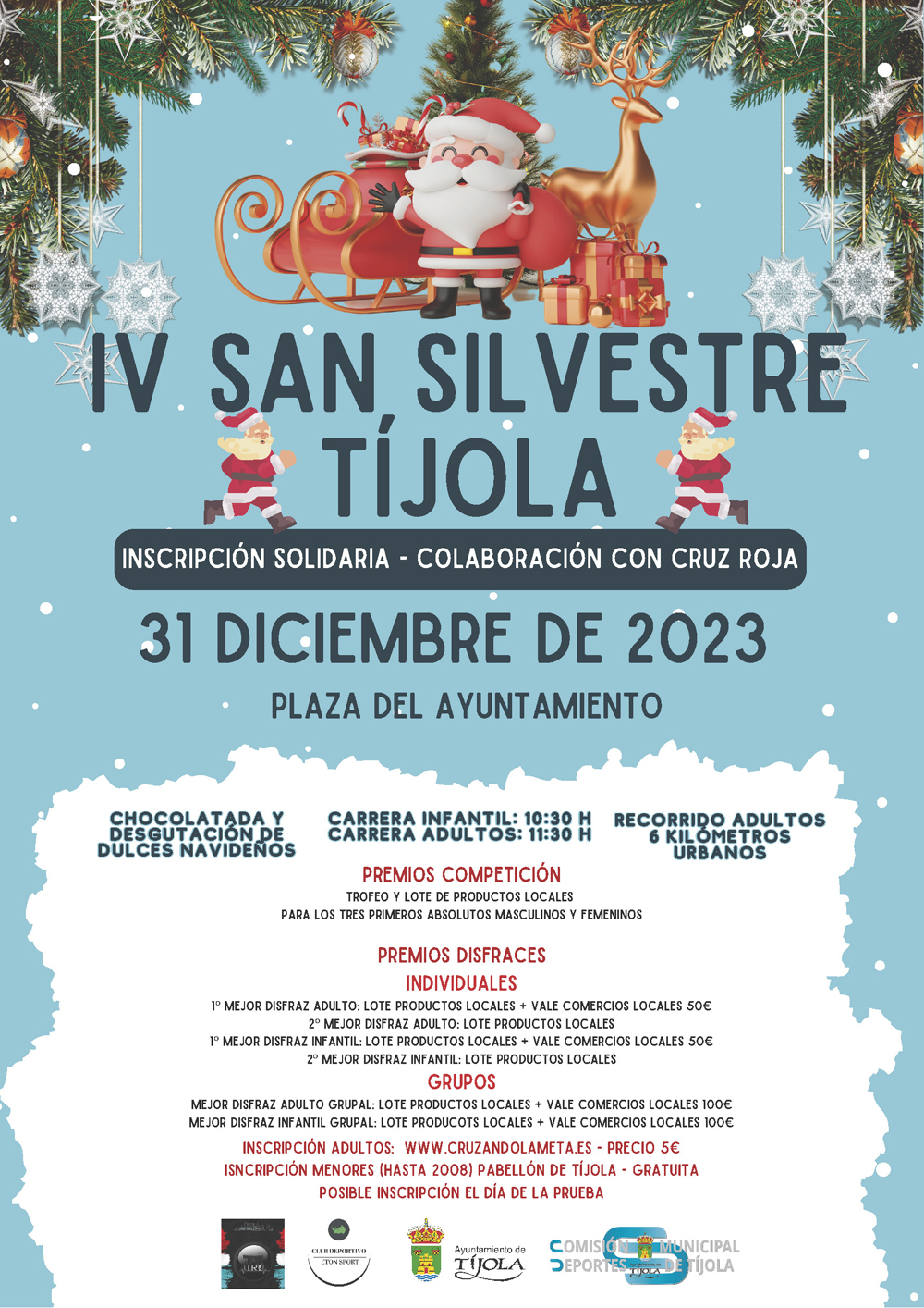 Imagen del cartel con fondo navideño y Papa Noel e información de la prueba.